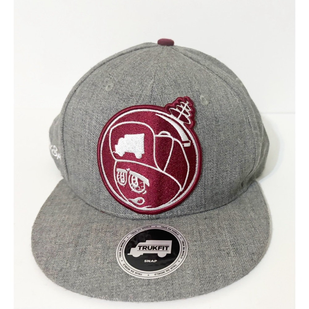 TurkFit Men's Grey & Burgundy Snapback Hat, New Without Tags